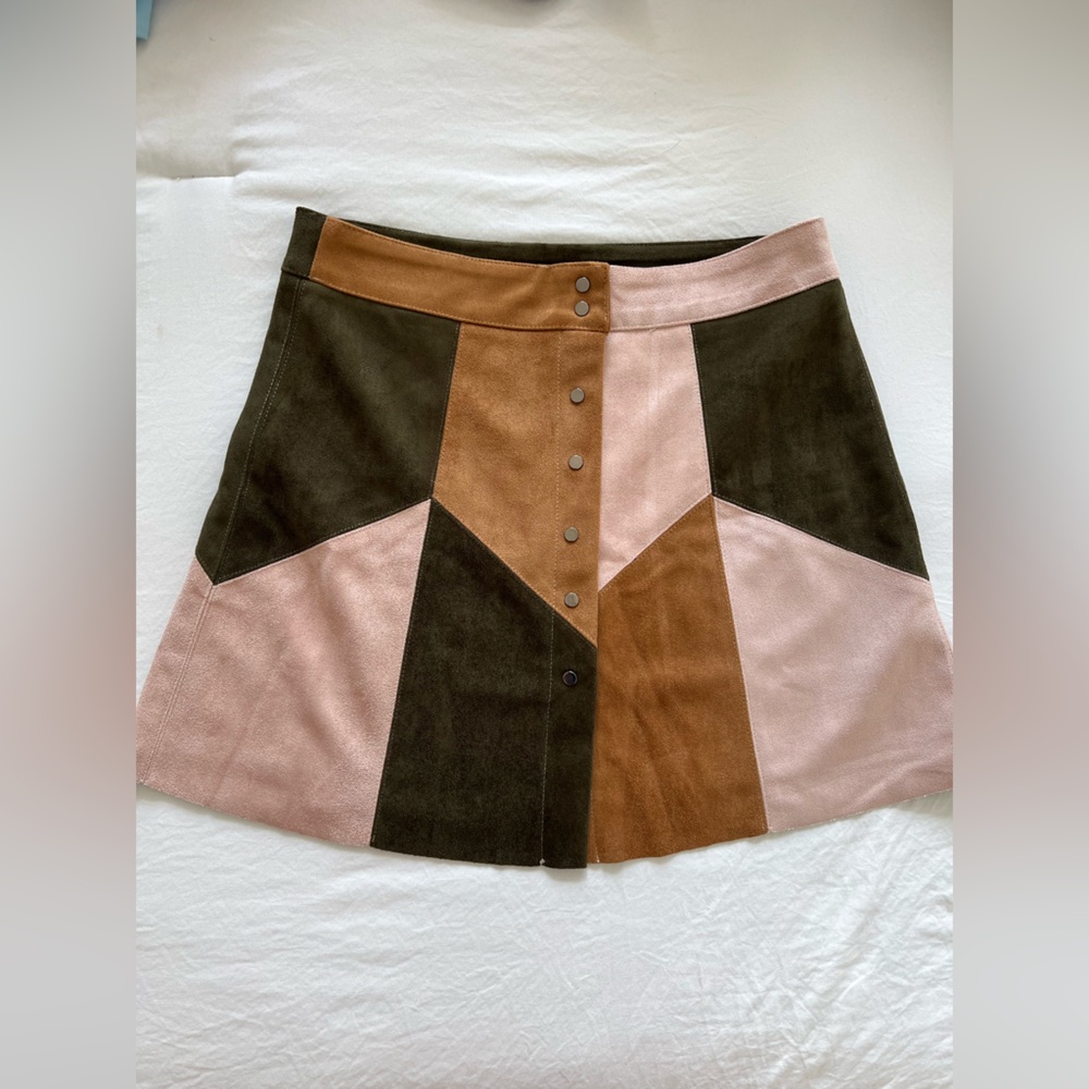 NWT Patchwork Colorblock A-Line Faux Suede Skirt